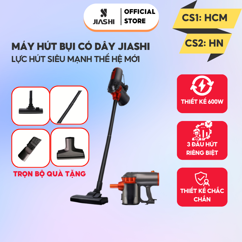 Máy hút bụi cầm tay Jiashi công suất 600W cực hút siêu mạnh, cải tiến thế hệ mới, máy cầm tay kiểu đứng, 3 đầu hút MHB06