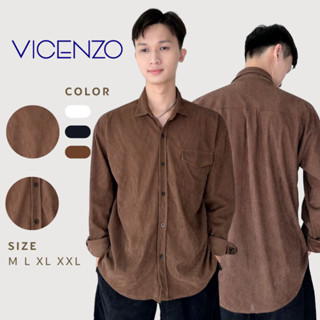 Sơ Mi Nam Nhung Tăm Dài Tay Form Rộng VICENZO, Áo Sơ Mi Nhung Tăm Nam Tay Dài Form Rộng Xốp VICENZO