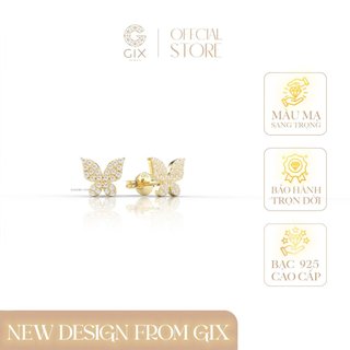 Hoa tai nữ bạc 925 Gix Jewel mạ vàng hồng đính đá tấm con bướm SPGBT36
