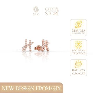Hoa tai bạc 925 Gix Jewel mạ vàng hồng đính đá CZ chữ H SPGBT54