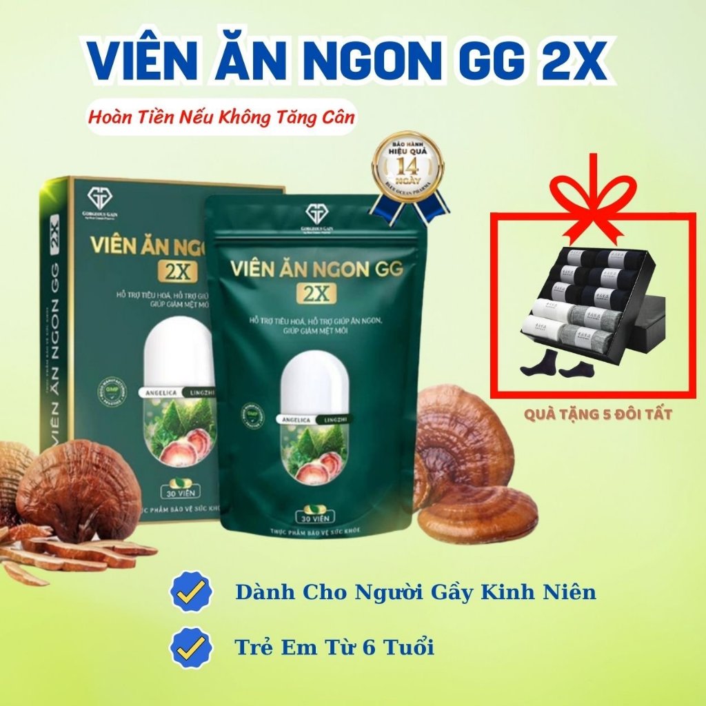 Viên Ăn Ngon GG 2X Hỗ Trợ Tăng Cân An Toàn Hiệu Quả Cho Người Cơ Địa Chai Lỳ Gầy Kinh Niên Và Trẻ Em Từ 6 Tuổi