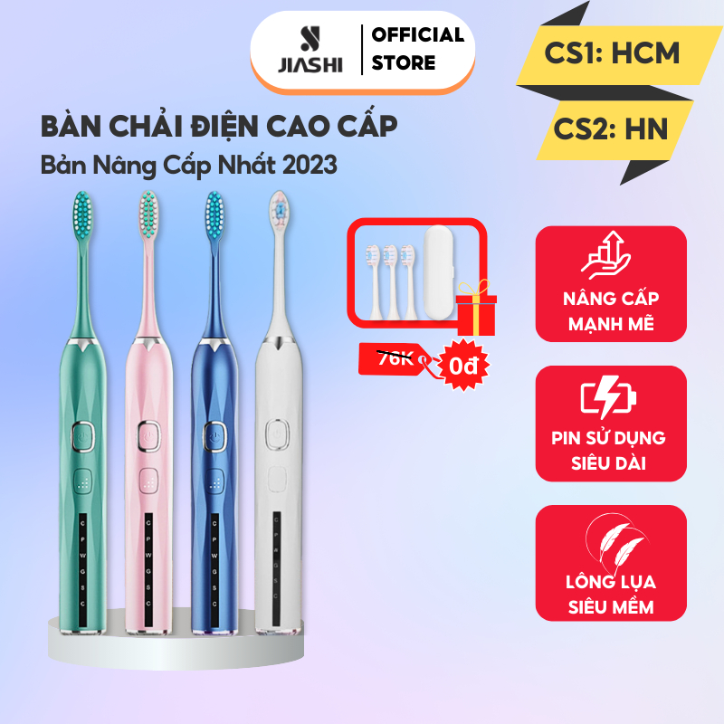 Bàn chải điện đánh răng cao cấp JIASHI 5 tốc độ, bản nâng cấp mạnh mẽ nhất 2023, pin 1200MAH chống thấm nước BCD07