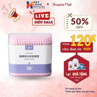 Hộp 200 tăm bông ngoáy tai GODWELL có hai đầu bông mềm mịn cao cấp thấm nước cao an toàn vệ sinh - NT02