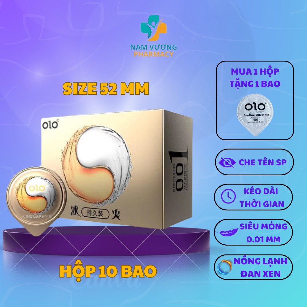 Bao cao su siêu mỏng 001, bcs lửa băng, nhiều gel bôi trơn, nóng lạnh kéo dài thời gian, Hộp 10 bao