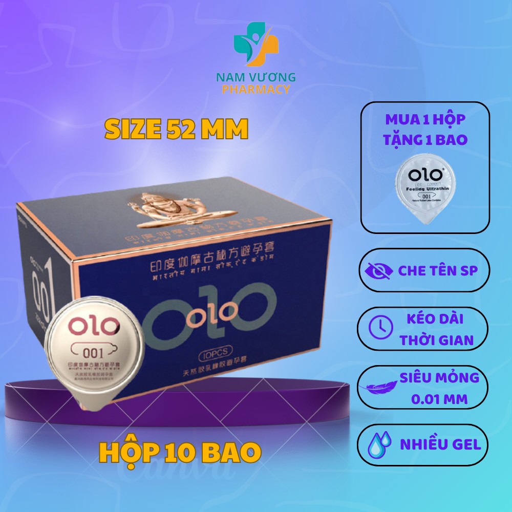 Bao cao su siêu mỏng 001, bcs nhiều gel bôi trơn, kéo dài thời gian,Hộp 10 bao