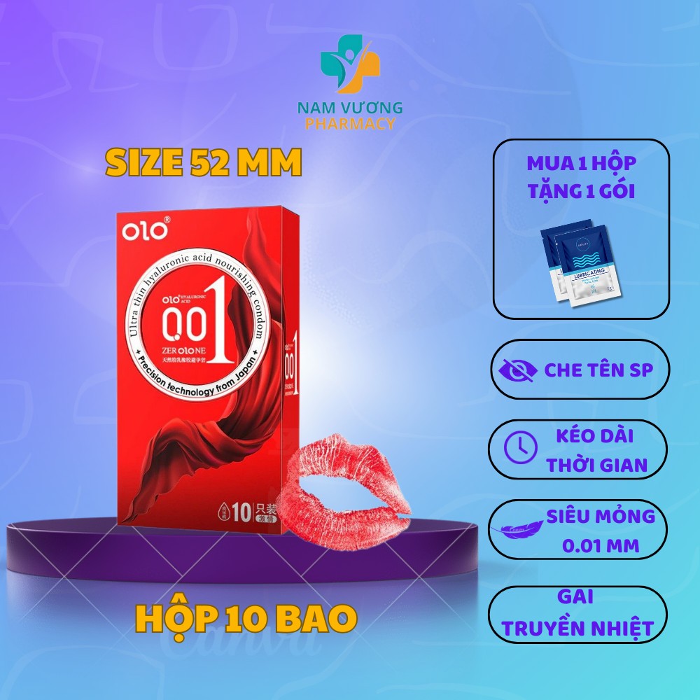 Bcs có gai, Bao cao su siêu mỏng 001, kết hợp gai nhỏ, truyền nhiệt, nóng ấm, Hộp 10 bao