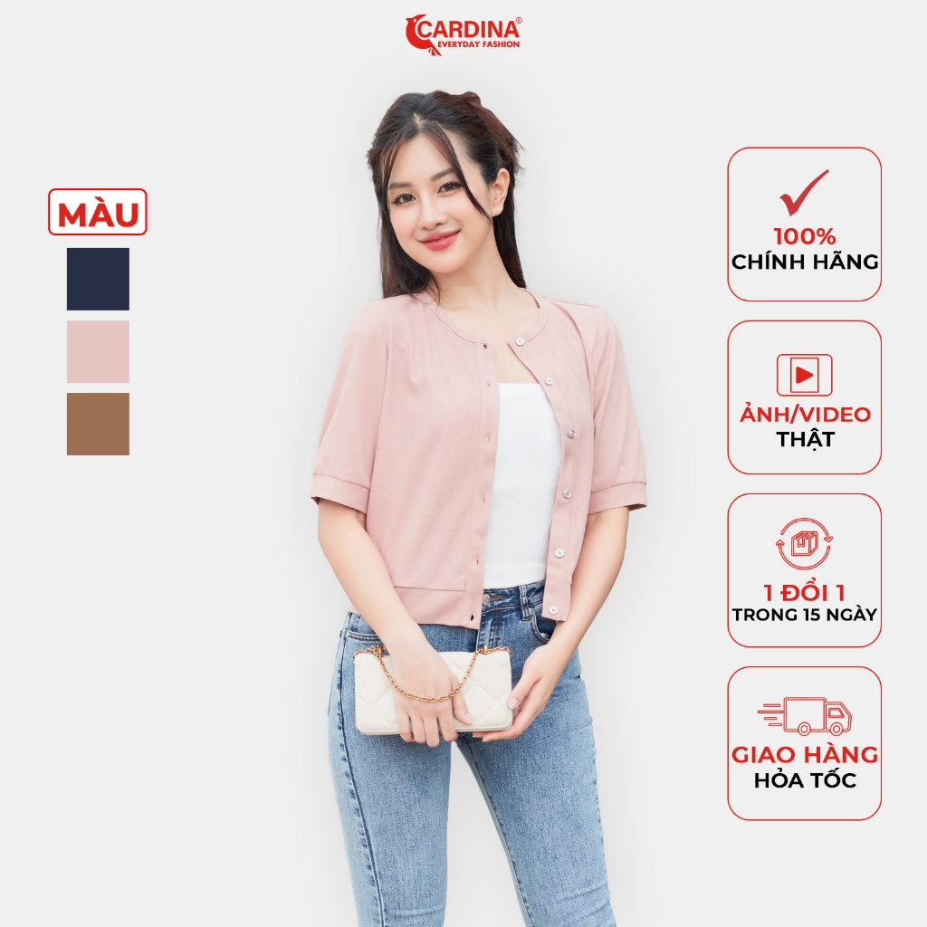 Áo khoác cardigan nữ CARDINA tay lỡ cổ tròn cài khuy kiểu dáng ôm thời trang trẻ trung thanh lịch 3D