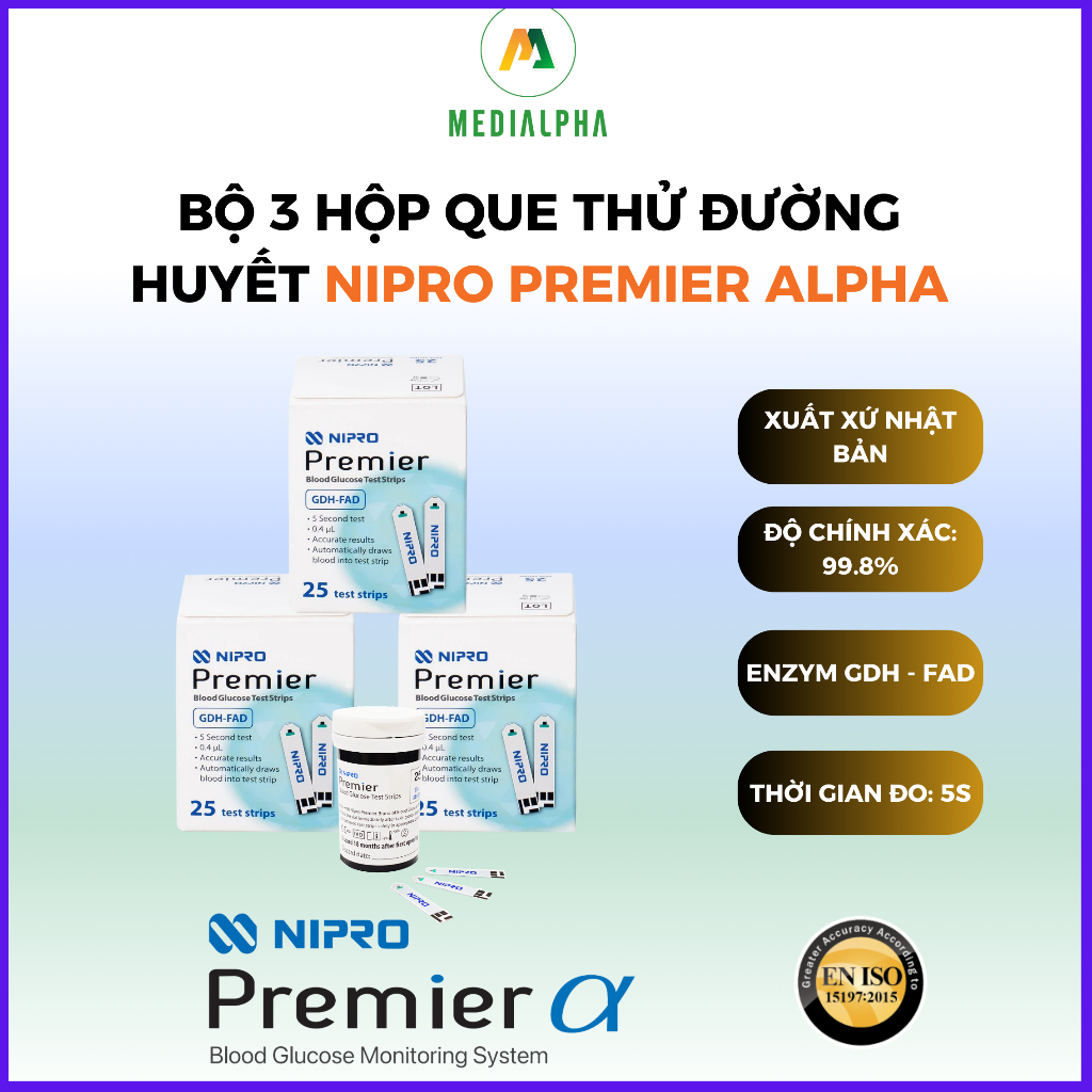 (DATE 10/2025) Bộ 3 hộp Que thử đường huyết Nipro Premier (25 que)