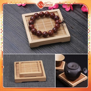 [Phụ kiện chụp ảnh]Đế lót ly bằng tre Nai Decor hình ô vuông dùng lót ly, phụ kiện chụp ảnh