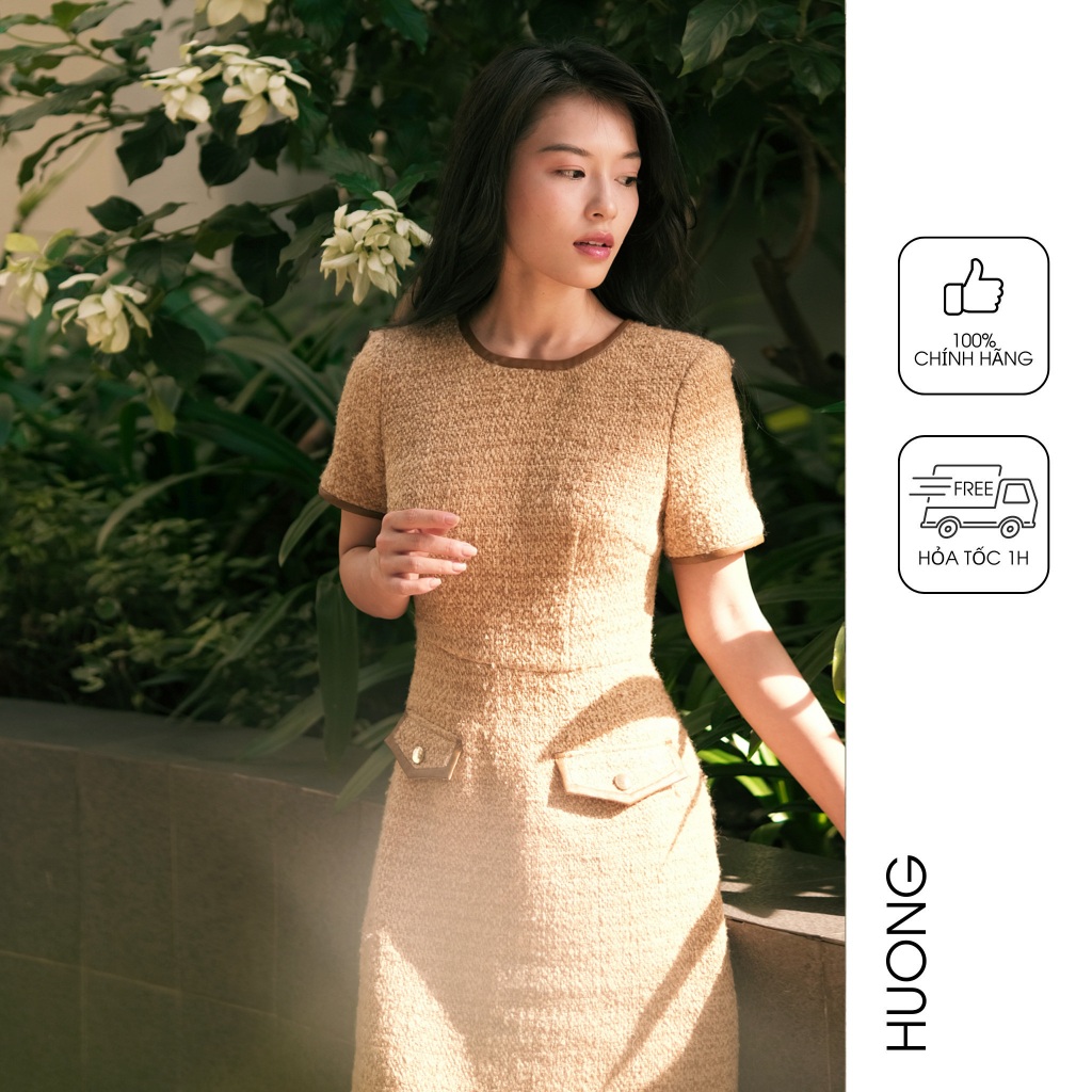 Đầm liền Tweed Mini Dress HUONG BOUTIQUE HBV1221 , 2 màu trắng & nâu