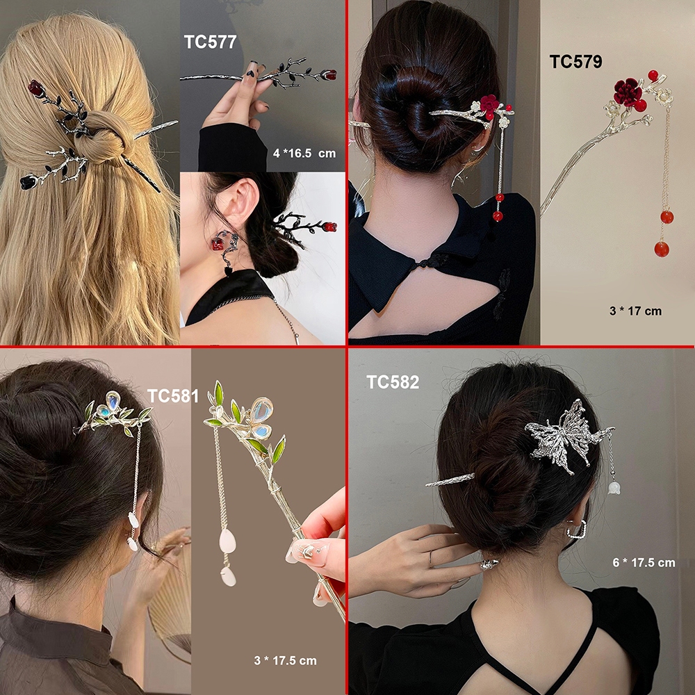 SHOPPRO - Phụ Kiện Tóc Nữ - Trâm Cài Tóc Hoa Nhỏ Phối Tua Rua Phong Cách Cổ Điển TC500 TC507 TC508 TC510 TC512 TC513