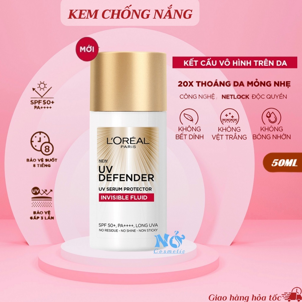 Kem Chống Nắng L'Oreal Paris X20 Mỏng Nhẹ Bảo Vệ Tối Đa UV Defender Invisible Fluid SPF50+ PA++++ 50ml