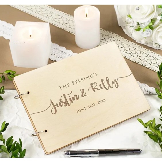 Sổ Ký Tên Đám Cưới | Bìa Gỗ Khắc Tên | Wedding Guest Book