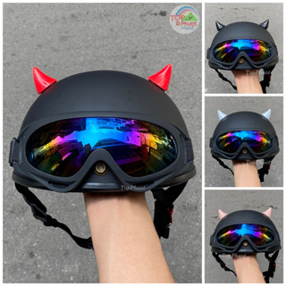 Mũ bảo hiểm 1/2 kính Uv kèm sừng tiểu quỷ - Hàng chính hãng SRT, cao cấp - Combo 3 sản phẩm