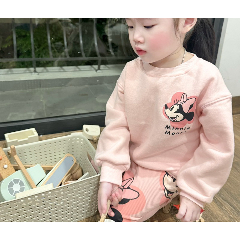 BN090- Bộ MICKEY hồng cam mix legging tăm trẻ em VNXK
