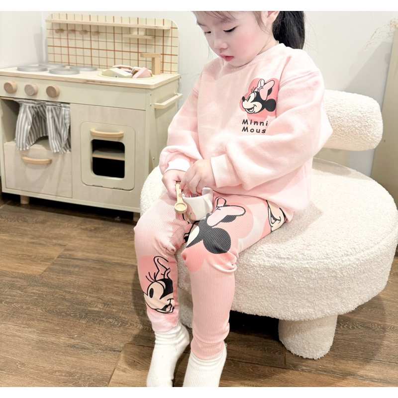 BN090- Bộ MICKEY hồng cam mix legging tăm trẻ em VNXK