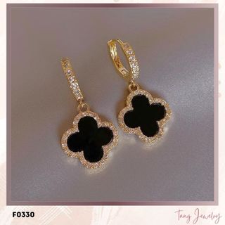 TANG F0330 - Bông tai/Khuyên tai tròn bạc ta hình cỏ bốn lá dành cho nữ
