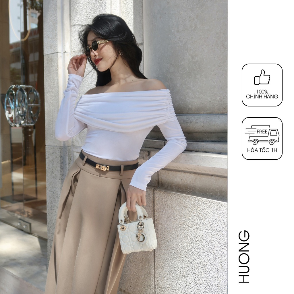 Áo thun Florie Top HUONG BOUTIQUE BSSM31, 2 màu trắng & đen