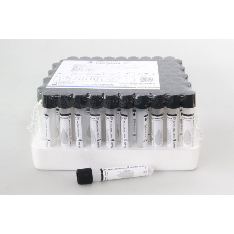 Ống nghiệm Heparin lithium HTM 2ml nắp đen, mous thấp