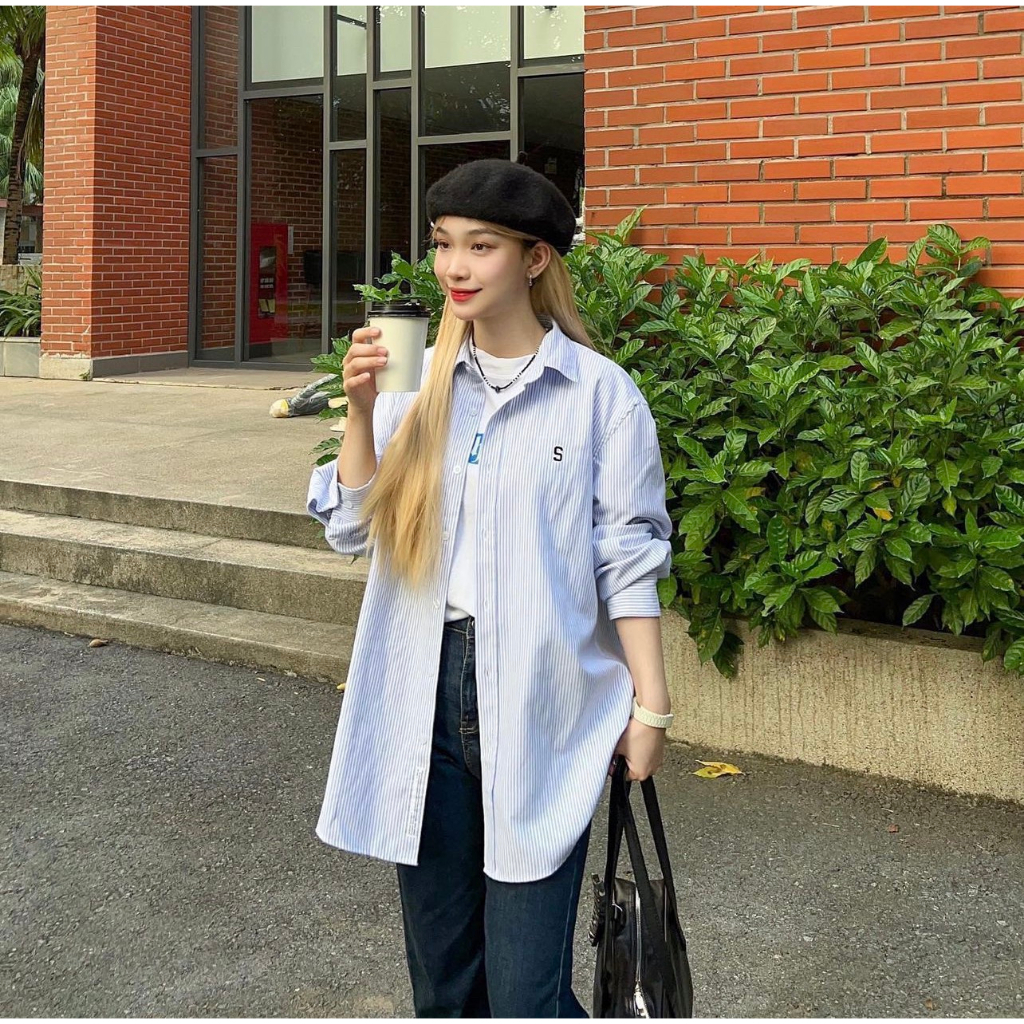 Áo sơ mi kẻ nam nữ mặc đôi unisex form rộng đẹp thêu chữ S - Sominstore - Somike3071 | BigBuy360 - bigbuy360.vn