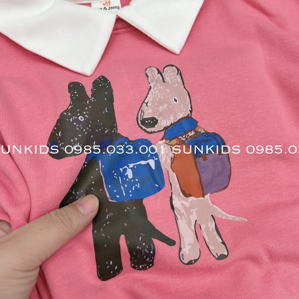 Bộ nỉ Melisa bé gái hình cún đeo cặp hồng