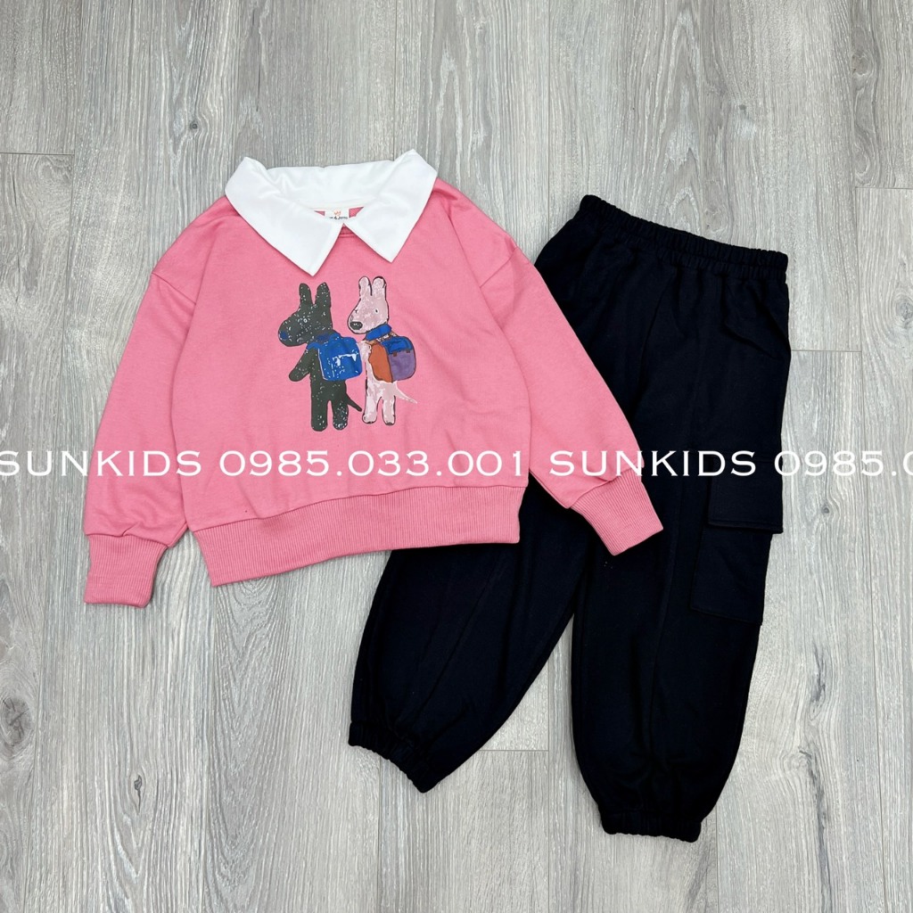 Bộ nỉ Melisa bé gái hình cún đeo cặp hồng