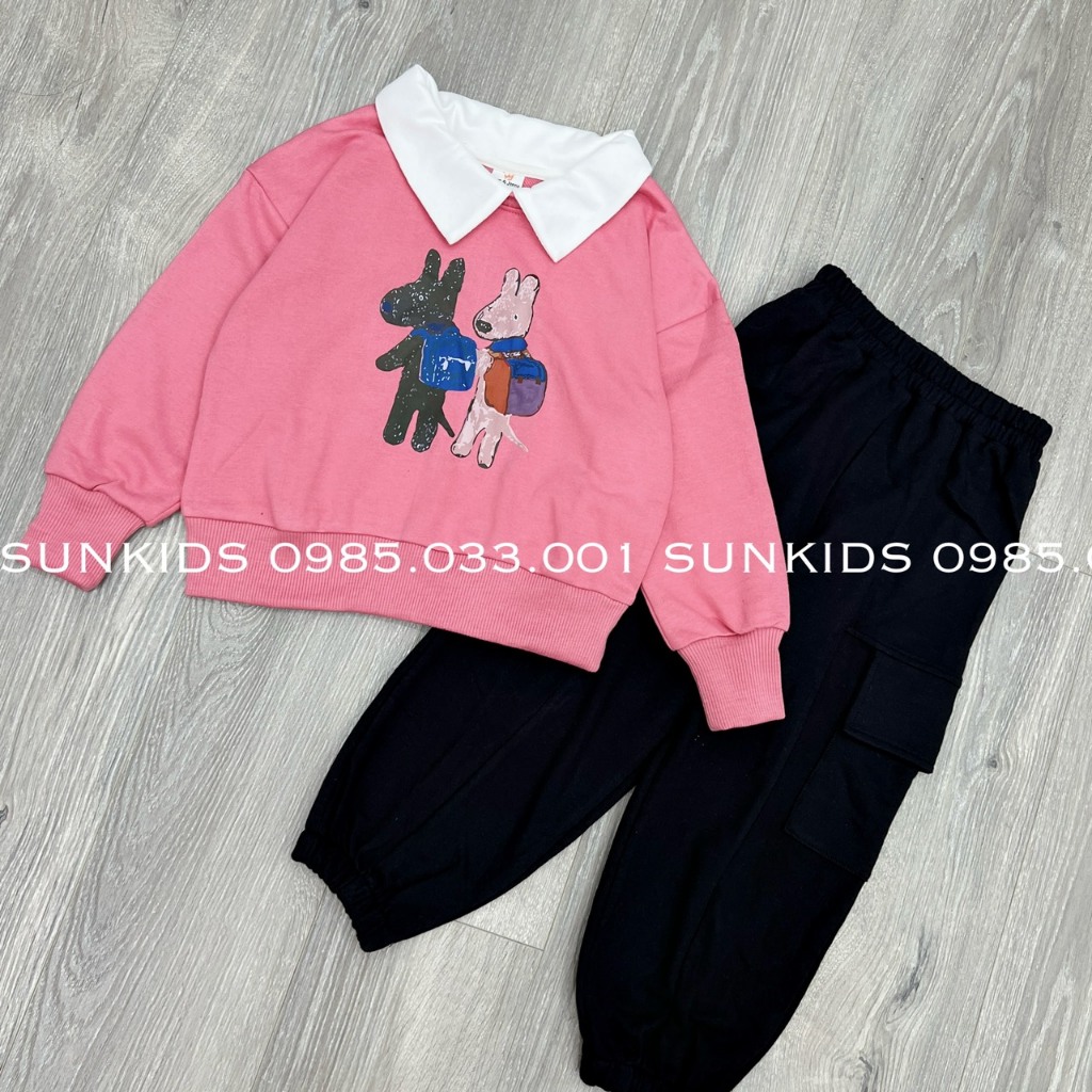 Bộ nỉ Melisa bé gái hình cún đeo cặp hồng