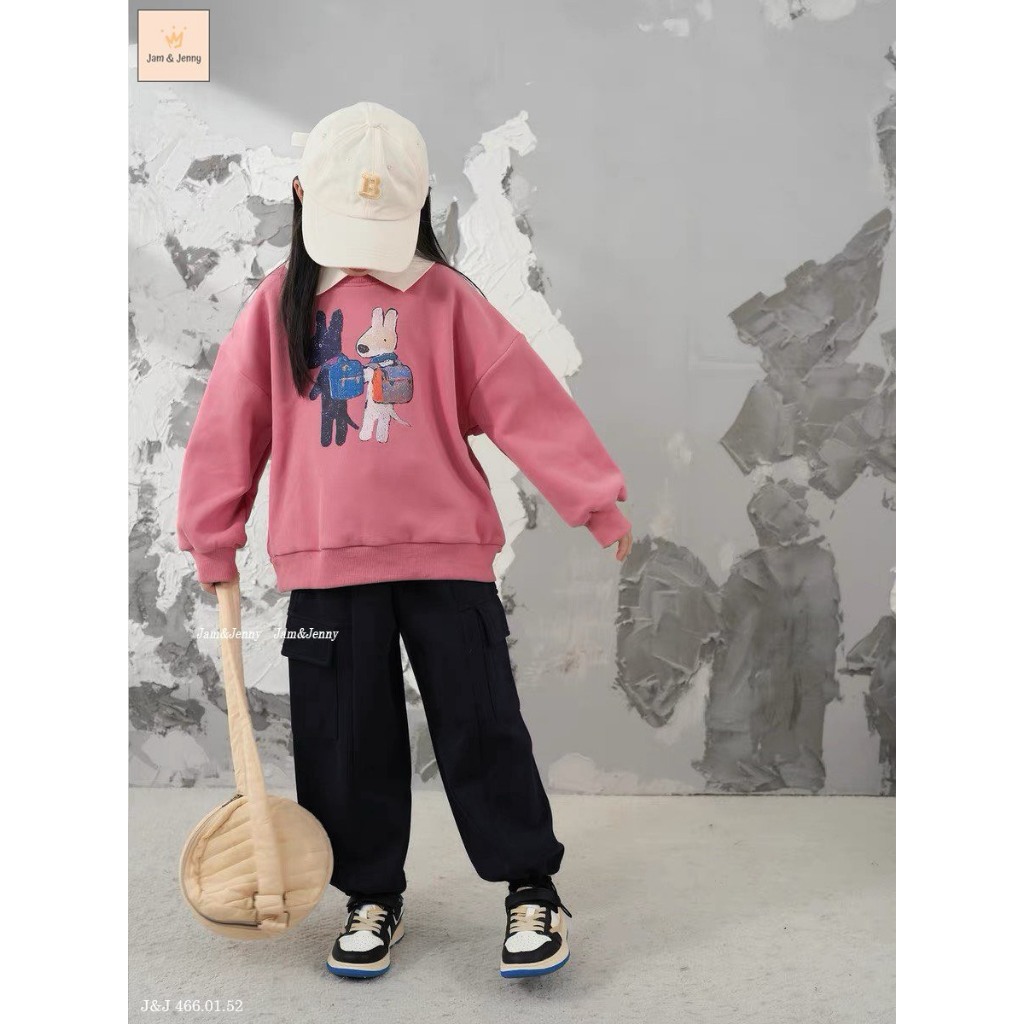 Bộ nỉ Melisa bé gái hình cún đeo cặp hồng