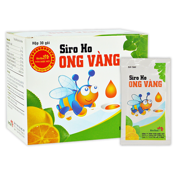 Siro ho Ong Vàng  thành phần thảo dược làm ấm, giảm đau, ngứa rát họng, ho, đàm, khàn tiếng do cảm dạng chai / gói
