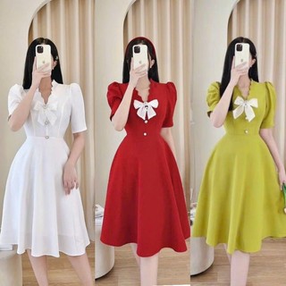 Đầm Xoè nơ cổ răng cưa cao cấp-TKO TẶNG HOA TAI THỜI TRANG