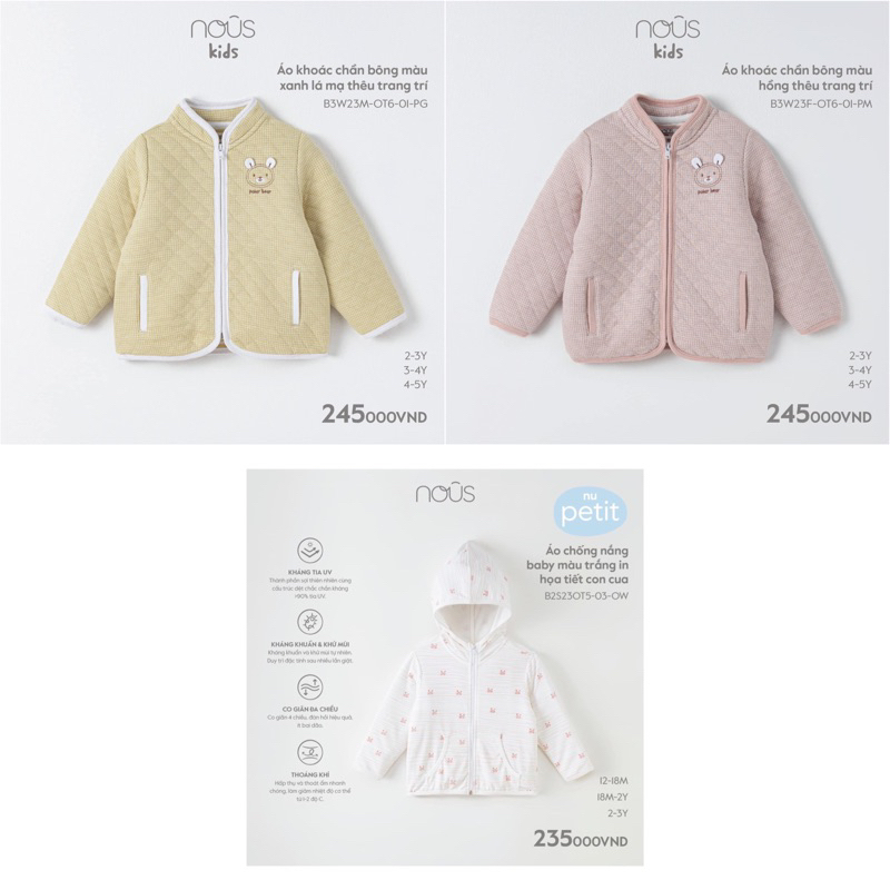 NOUS KIDS Áo khoác / áo chống nắng thương hiệu Nous cho bé