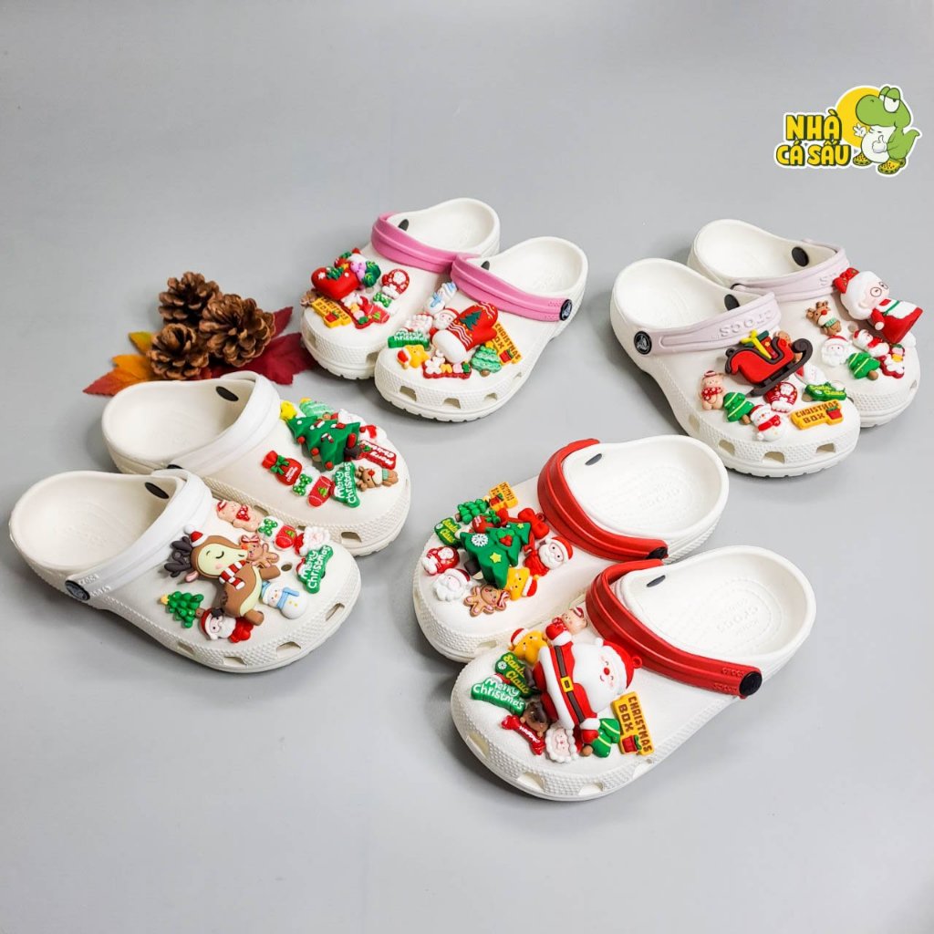 Jibbitz charms 3D xịn noel, phụ kiện trang trí giáng sinh gắn dép cross - Nhà cá sấu