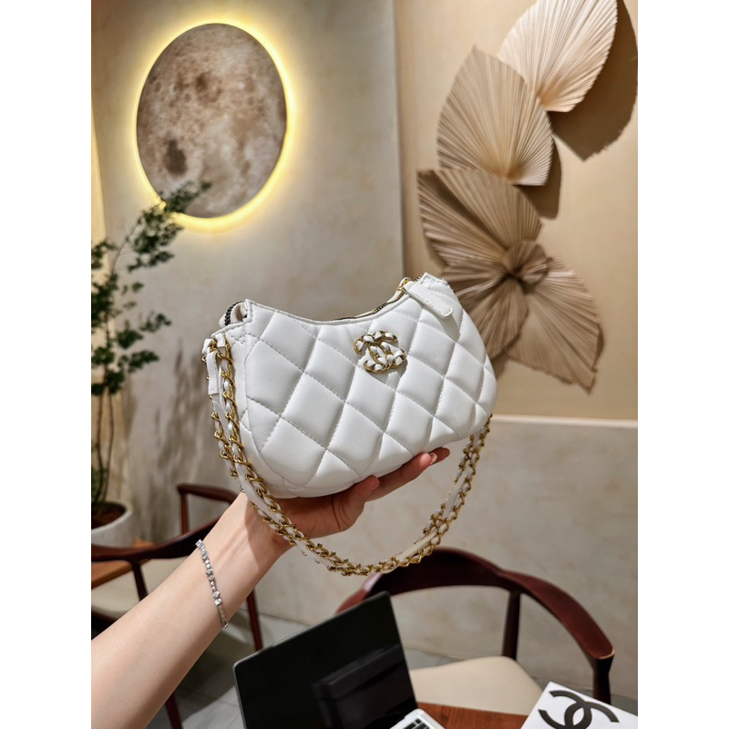 Túi kẹp nách dáng bầu hobo quai xích logo xanh jean siêu đẹp 20cm