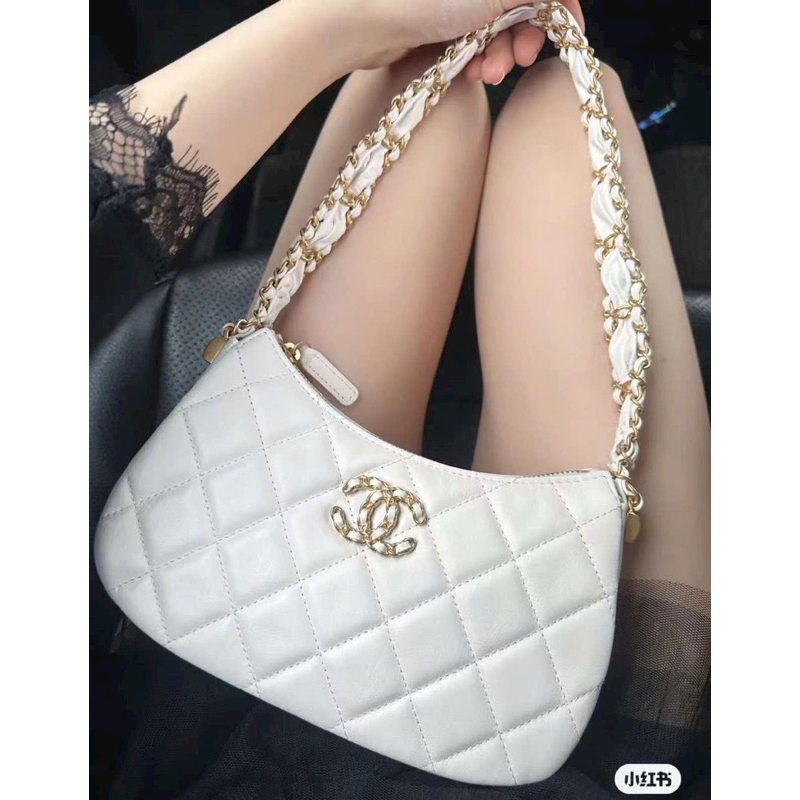 Túi kẹp nách dáng bầu hobo quai xích logo xanh jean siêu đẹp 20cm