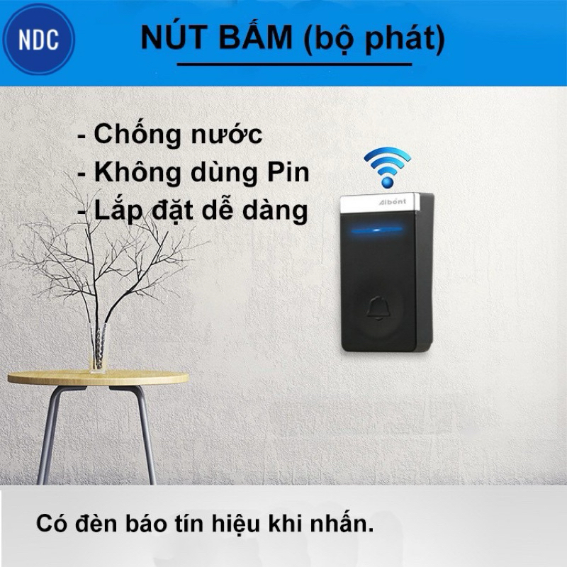 Chuông Cửa Không Dây Cao Cấp Aibont Không Dùng Pin, Chống Nước, Khoảng Cách 300m
