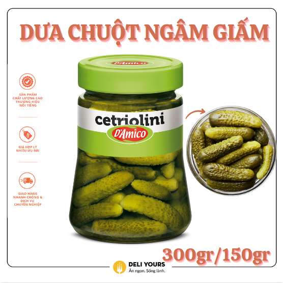 Dưa Chuột Ngâm Giấm 300gr/150gr D'Amico từ Ý 100%