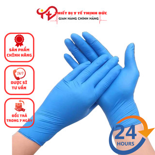Hộp găng tay y tế nitrile không bột màu xanh