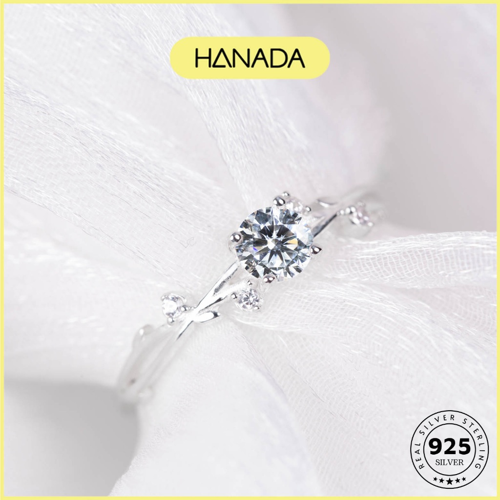 Nhẫn BẠC 925 (Bảo Hành Trọn Đời) Hoa Hồng Đính Đá 4MM Nhẹ Nhàng Tiểu Thư HANADA 1178 N14