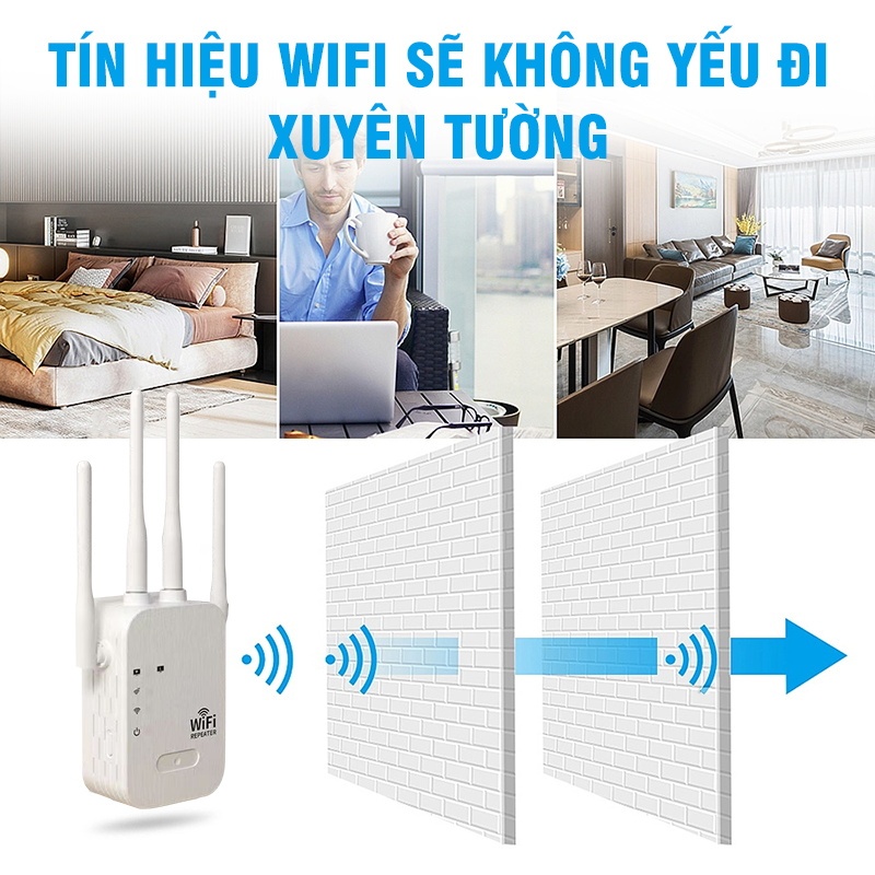 Bộ Kích Sóng Wifi 4 Râu 1200mbps Wifi Extender Băng Tần Kép 2.5g 5g Repeaters Kích Sóng Wifi Phát Xuyên Tường Cực Mạnh