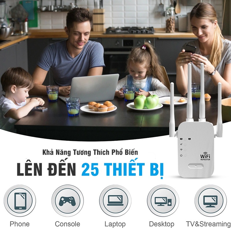 Bộ Kích Sóng Wifi 4 Râu 1200mbps Wifi Extender Băng Tần Kép 2.5g 5g Repeaters Kích Sóng Wifi Phát Xuyên Tường Cực Mạnh