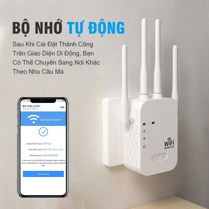 Bộ Kích Sóng Wifi 4 Râu 1200mbps Wifi Extender Băng Tần Kép 2.5g 5g Repeaters Kích Sóng Wifi Phát Xuyên Tường Cực Mạnh