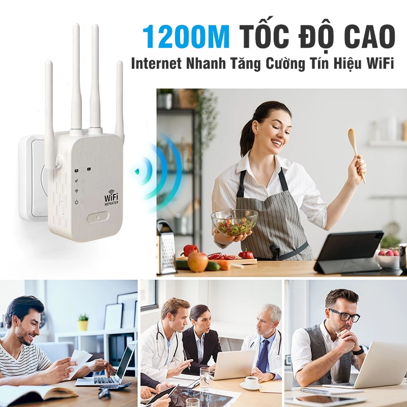 Bộ Kích Sóng Wifi 4 Râu 1200mbps Wifi Extender Băng Tần Kép 2.5g 5g Repeaters Kích Sóng Wifi Phát Xuyên Tường Cực Mạnh