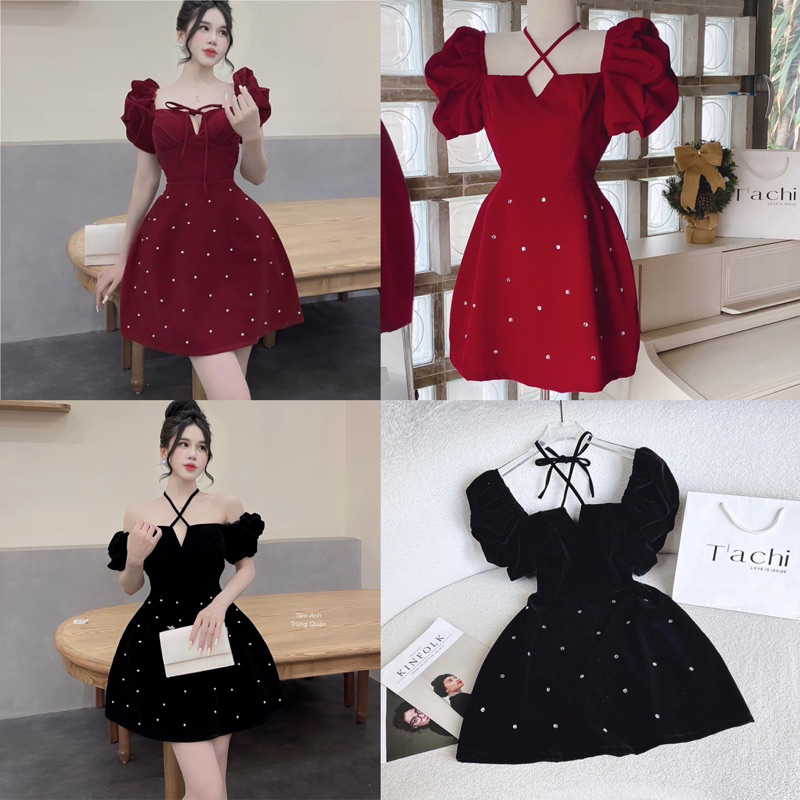 ĐẦM ĐEN VIỀN REN XOÈ TẦNG (chocker hoa cổ)