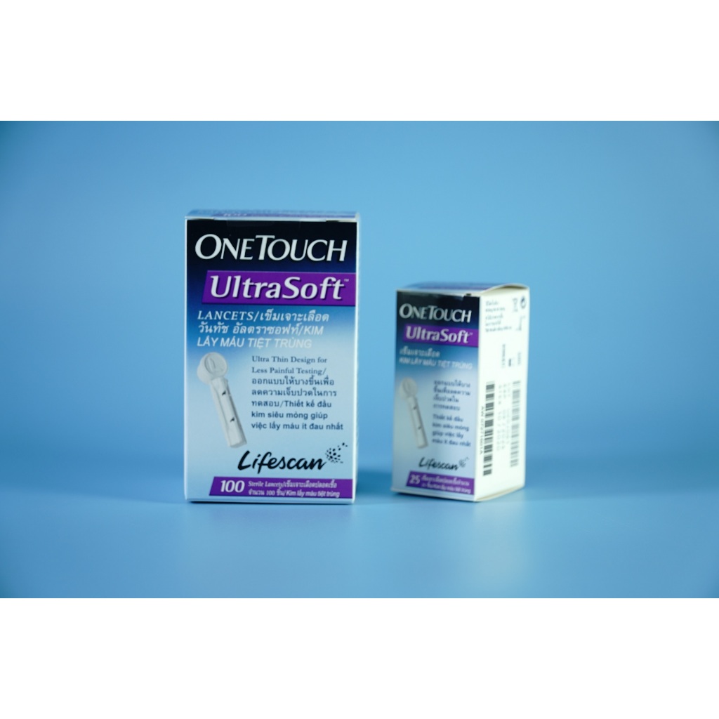 Hộp 25 & 100 kim lấy máu bút lấy máu máy đo đường huyết Lifescan Onetouch Ultrasoft