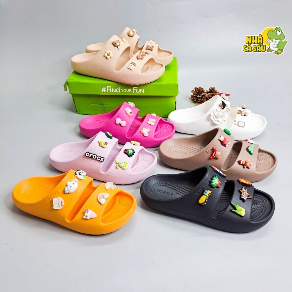 Dép crocs hai quai ngang classic ii nam nữ chính hãng tặng jibbitz sticker, dép quai ngang crocs cozzy unisex cao cấp VN