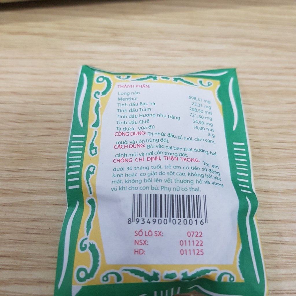 Cao Sao Vàng Chính Hãng Giá Sỉ Hộp 3g - Dầu Cù Là, Đánh bay nhức đầu, đau bụng, say tàu xe