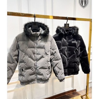 Áo Khoác Phao Bạc, Đen Nam, Áo Phao Mũ Lông Phong Cách Hàn Trẻ Trung