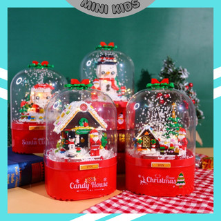Hộp lắp ghép phát nhạc giáng sinh ,lắp ghép xếp hình người tuyết, cây thông noel có đèn sáng và tuyết rơi bắt mắt