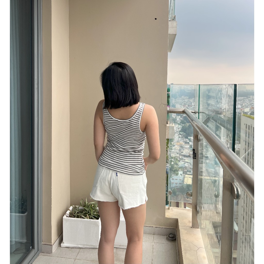 TheBlueTshirt - Áo hai dây nữ - Icon Striped Tank - White Sparkle