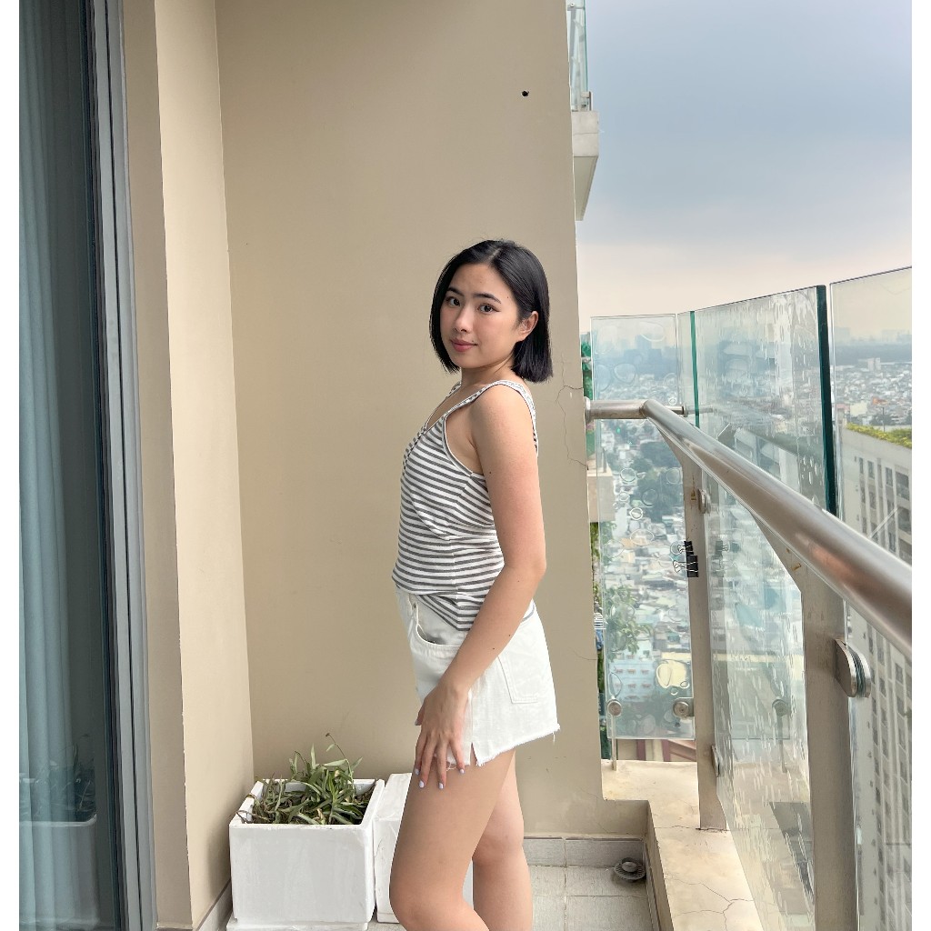 TheBlueTshirt - Áo hai dây nữ - Icon Striped Tank - White Sparkle